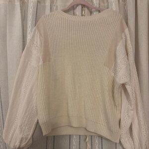 Davi & Dani knit oversized sweater with eyelet lace puff sleeves size medium